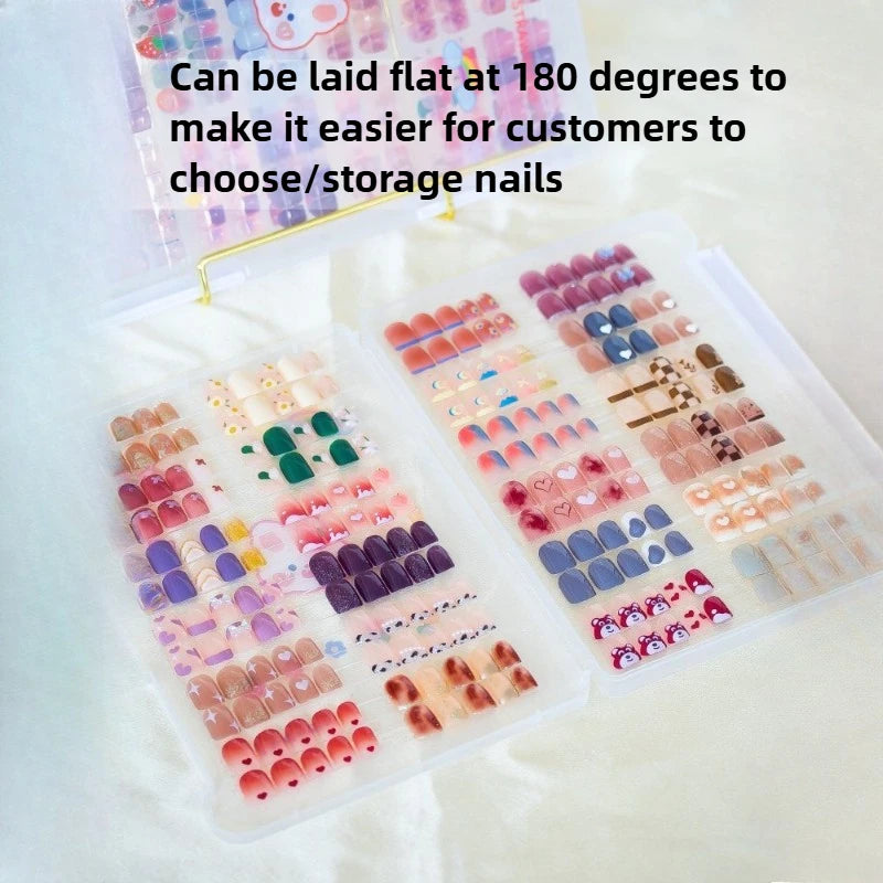 présentoir moderne faux ongles divers couleurs motifs boîtes rangement transparentes autocollants
