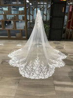 voile mariée blanc broderie florale transparente classique longueur cathédrale shoulder elbow waist hip