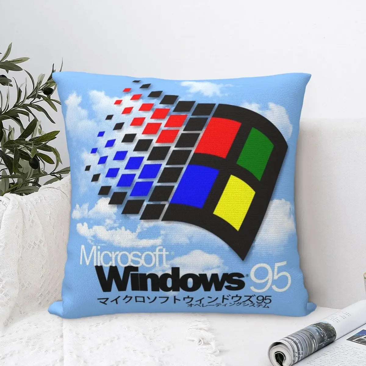 coussin rétro motif 95 bleu clair polyester imprimé zip invisible 30x30cm 40x40cm 45x45cm 50x50cm