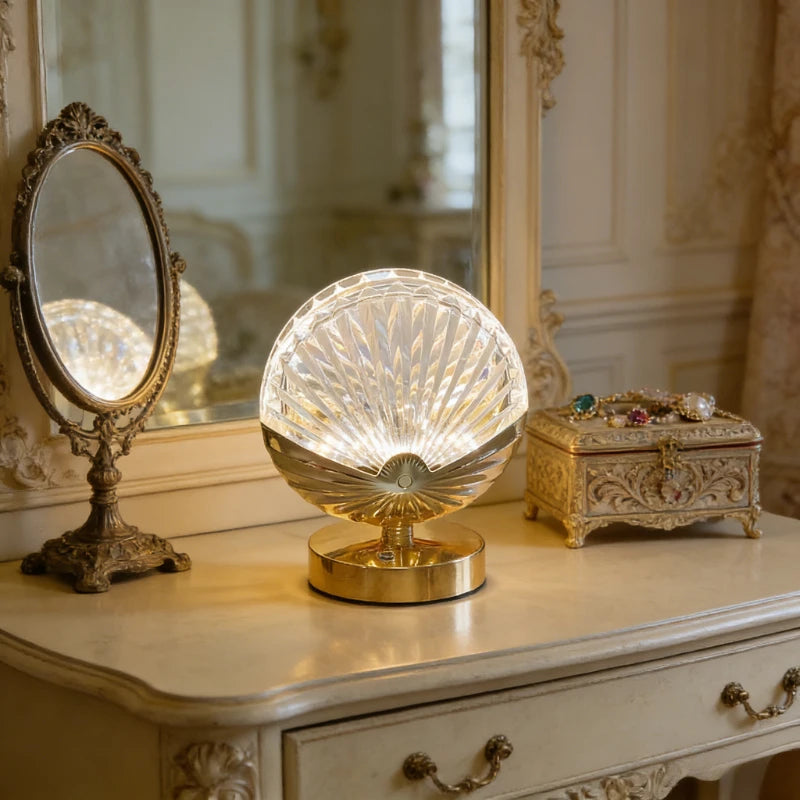 lampe table moderne transparente dorée texturée facettes élégante tactile chambre coucher