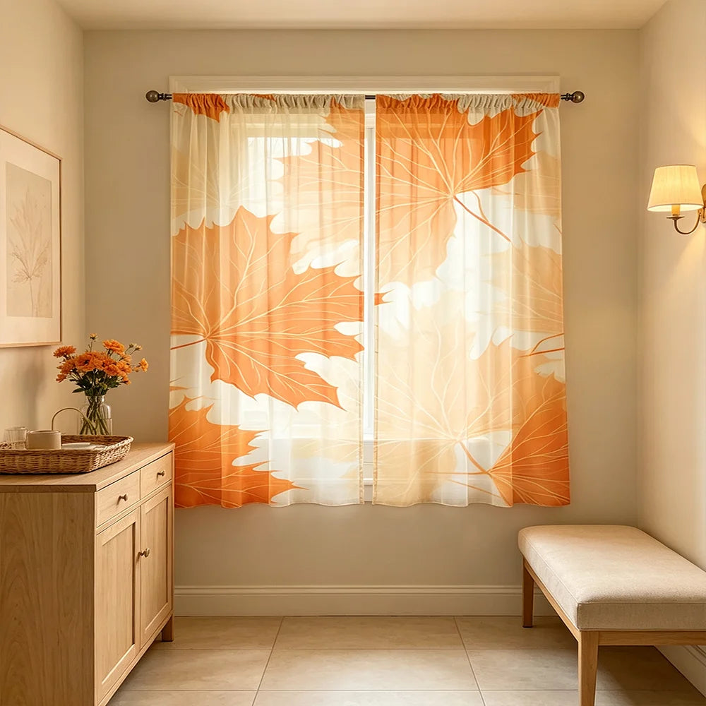 rideau feuilles erable orange moderne anneaux salon chambre 100x130cm