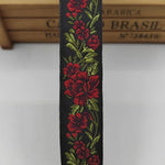 ruban polyester fleurs brodées noir rouge vert 2cm 3.3cm 5cm opacité broderie 5mètres tissu
