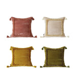 Housse coussin velours rose beige franges vintage 50x50cm lit salon décoration farmhouse élégante