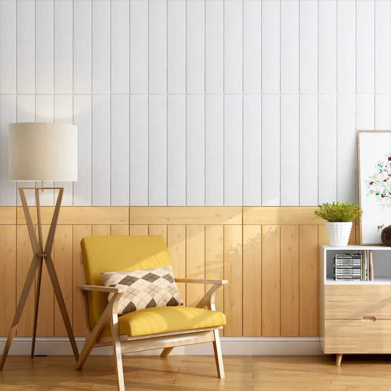 sticker mural 3d bois autocollant moderne imperméable 35x35cm naturel beige clair