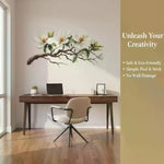 sticker mural fleurs blanches feuilles vertes branches brunes adhésif naturel réaliste chambre salon enfant