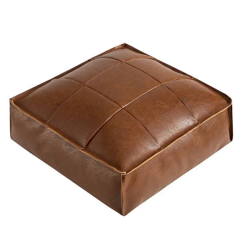 pouf carré cuir marron clair marron foncé vert olive moderne vintage