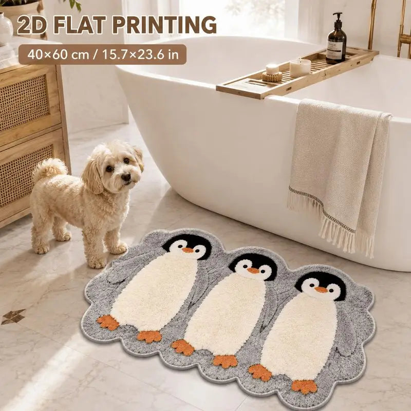 tapis moderne antidérapant entrée maison sol bain absorbant animalier pingouins motifs humoristiques polyester