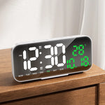 horloge numérique moderne écran led noir bleu blanc réglable luminosité affiche température compteur semaine