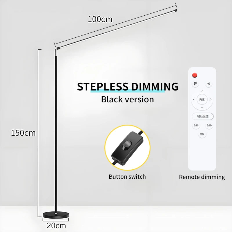 lampe sol moderne 150cm noir blanc led télécommande étude chambre salon