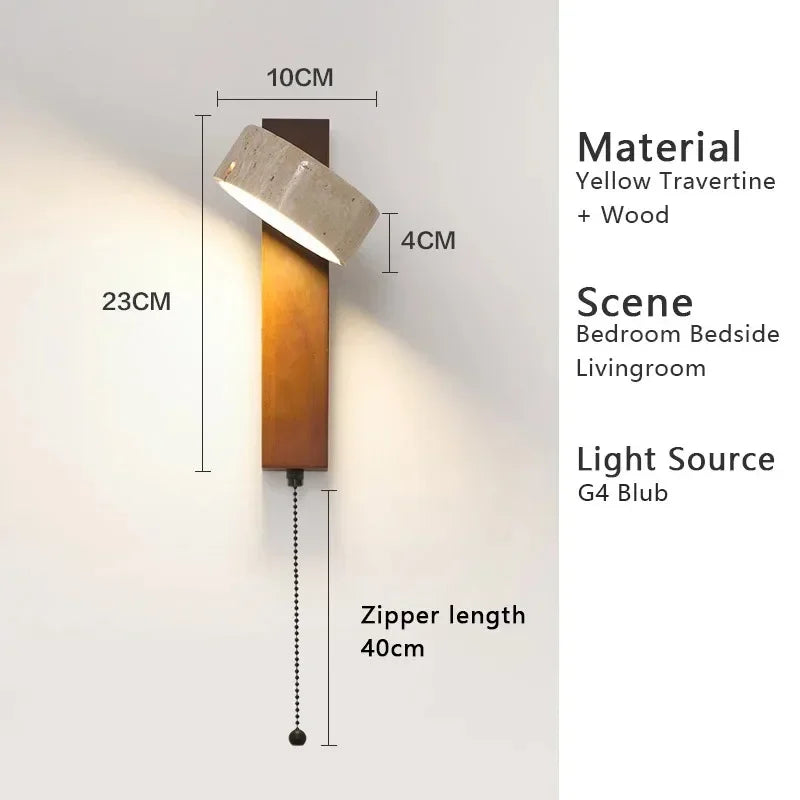 lampe murale led bois naturel interrupteur tissu beige moderne fixée cuisine chambre