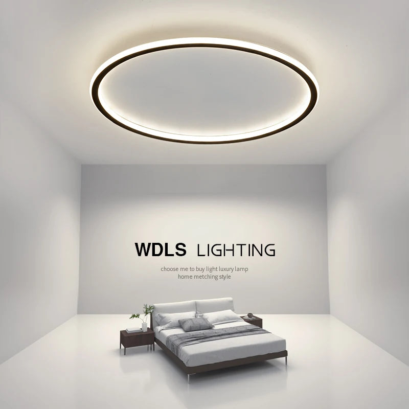 lampe led moderne mince circulaire noir dimmable télécommande plafonnier salon chambre balcon