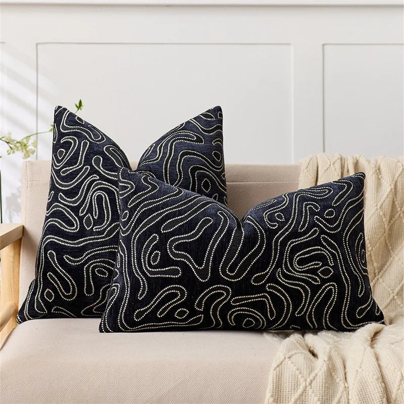 lot deux housses coussin chenille motif abstrait moderne canapé salon décoratif