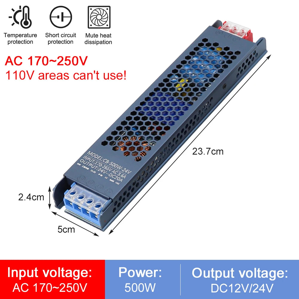 alimentation électrique led 12v 24v 100w 200w 300w 400w 500w bleu noir industrielle modernisée