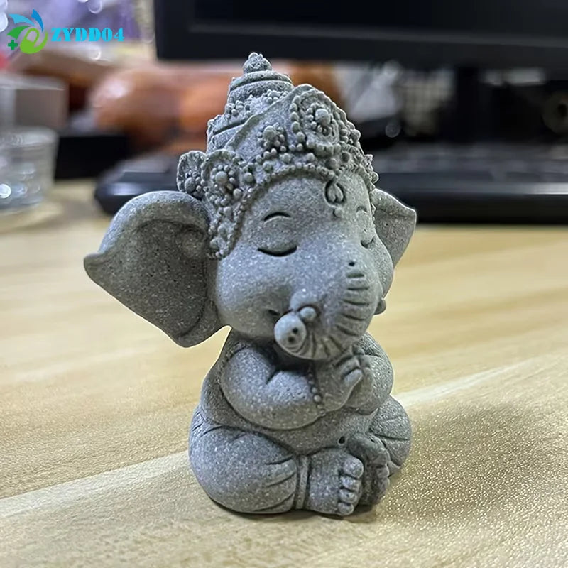 statuette éléphant gris texture granulée artisanale décoration maison petite taille moyenne grande