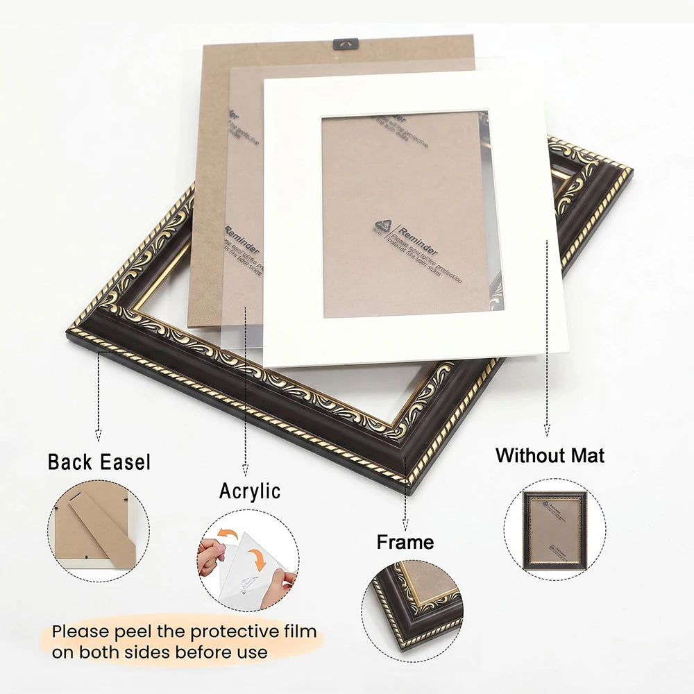cadres photo acrylique mdf ornementés baroque vintage marron foncé table mur