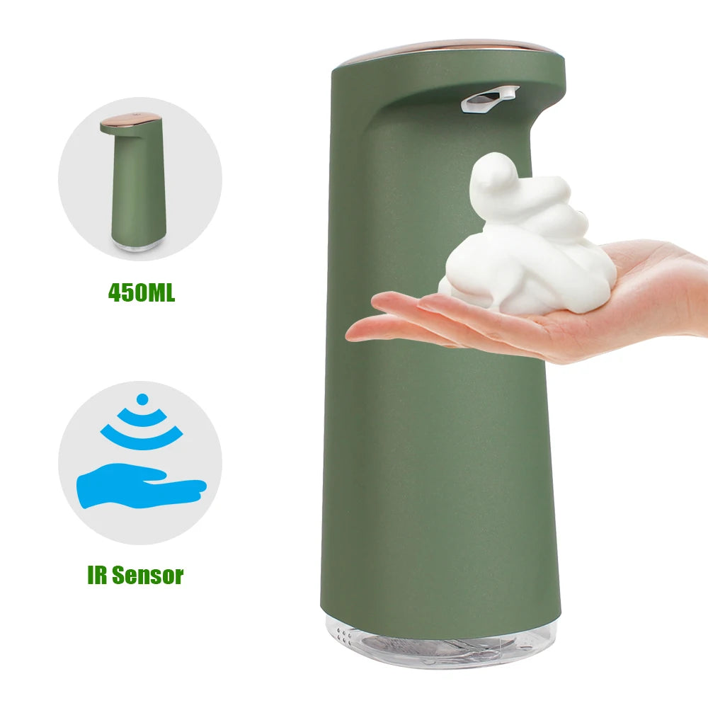 distributeur savon mousse automatique vert olive moderne recharge usb 450ml minimaliste tactile