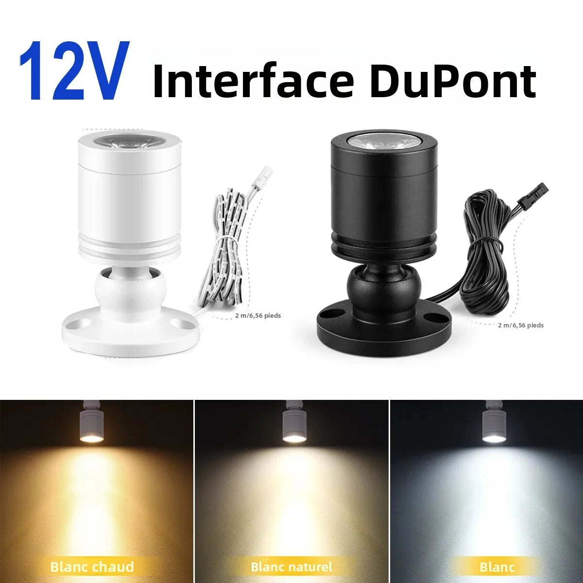 projecteur led blanc noir moderne minimaliste interface dupont câble 2mètres flux lumineux 249 2000