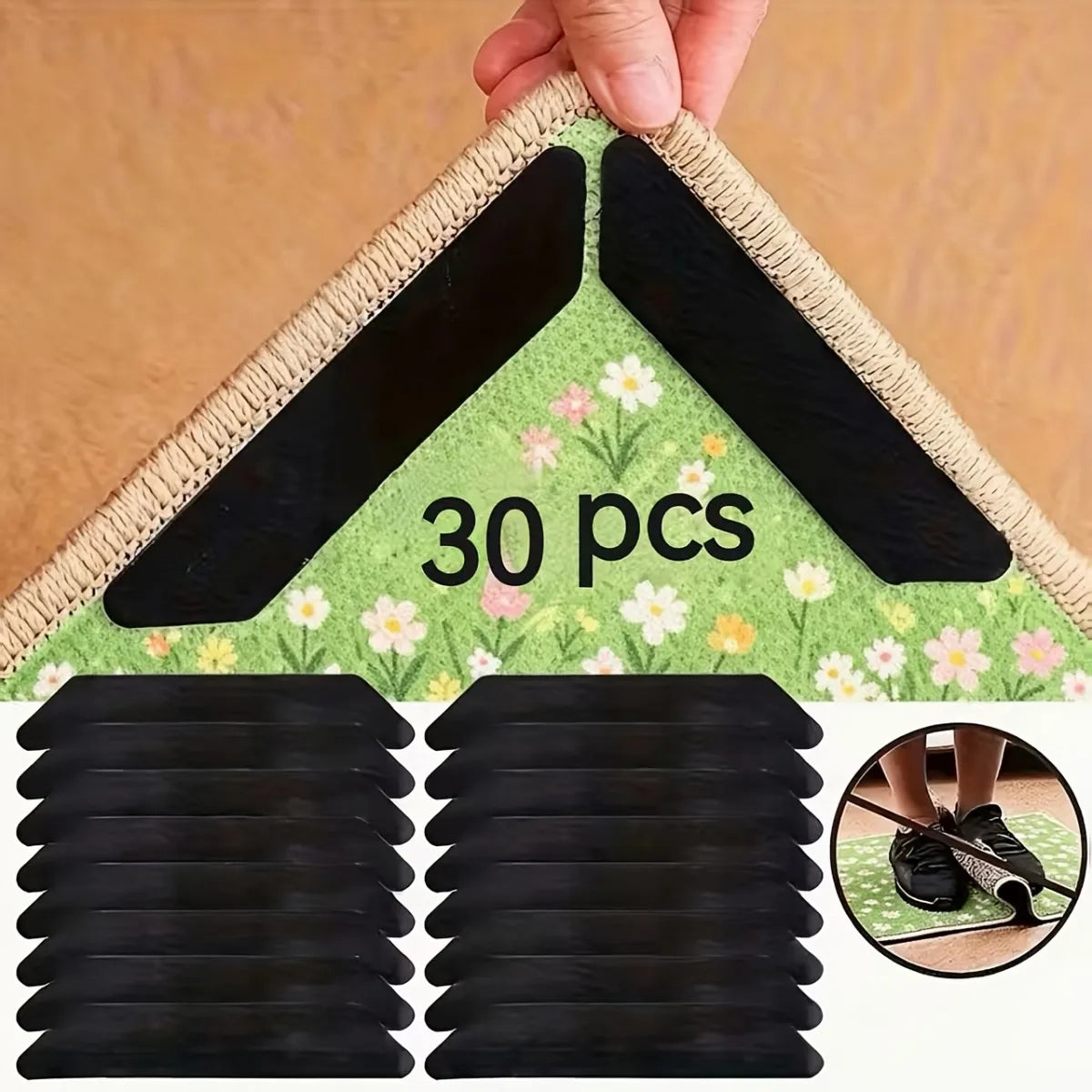 tapis sol antidérapants noirs beiges fleurs blanches adhésifs moderne pratique 30 pièces instructions