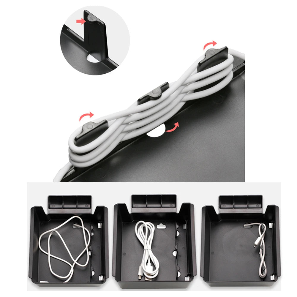 organisateur accoudoir voiture noir compartiments rangement chargeurs câbles modernes clips fixations