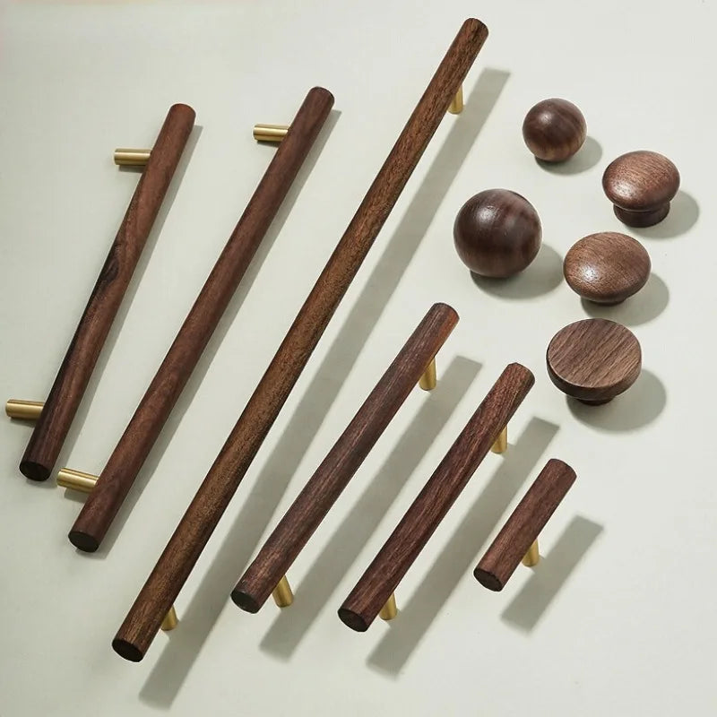 poignées meubles bois marron doré finition brillante moderne minimaliste dorés