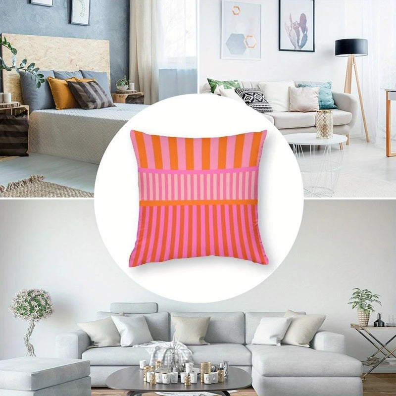 housse coussin rayée rose orange polyester carré moderne lit décoration