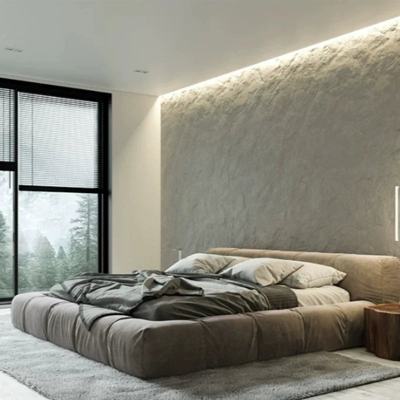 lit moderne velours gris chambre coucher bois minimaliste italien 1800mm
