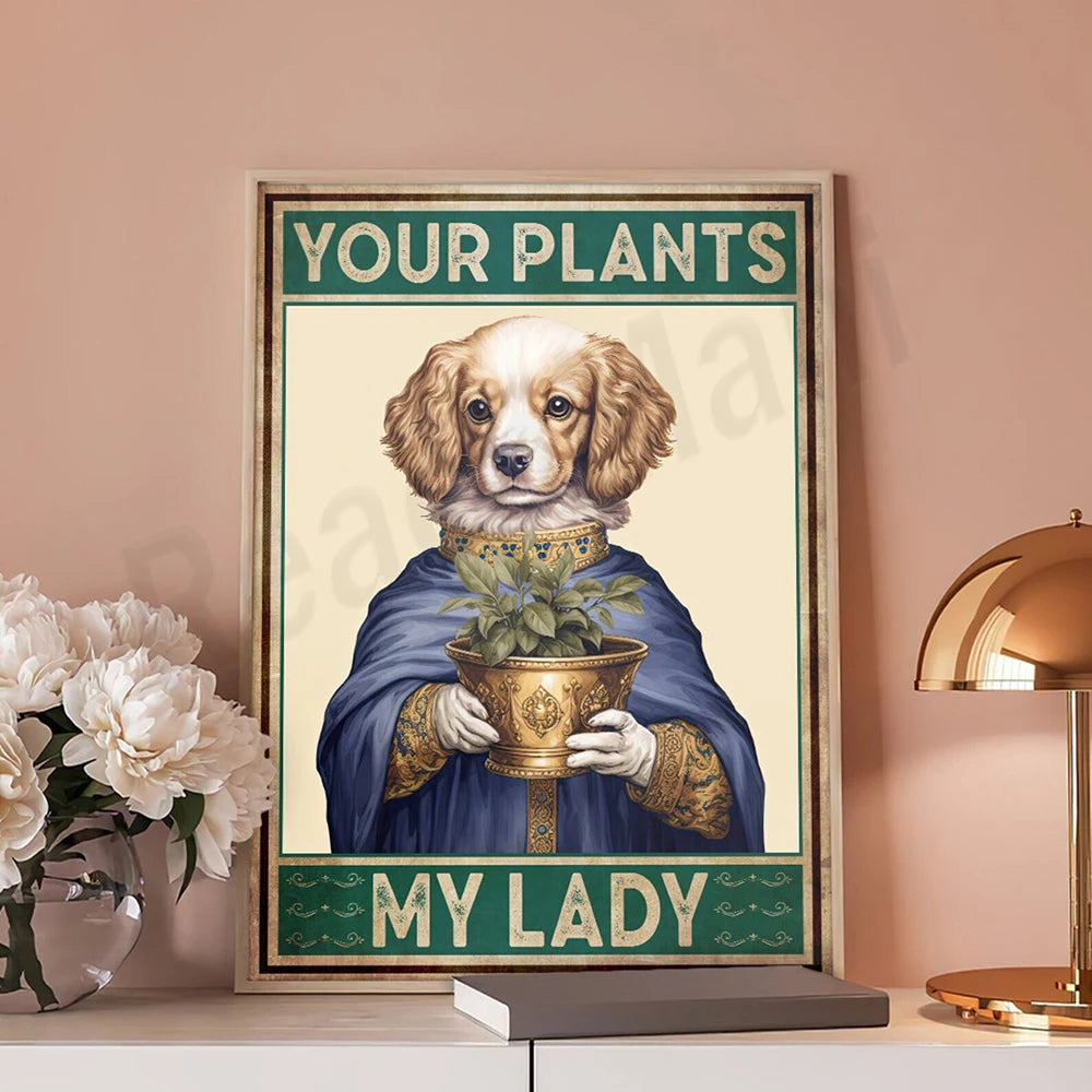 Affiche toile Canvas imprimée chien et plantes pour décoration intérieure