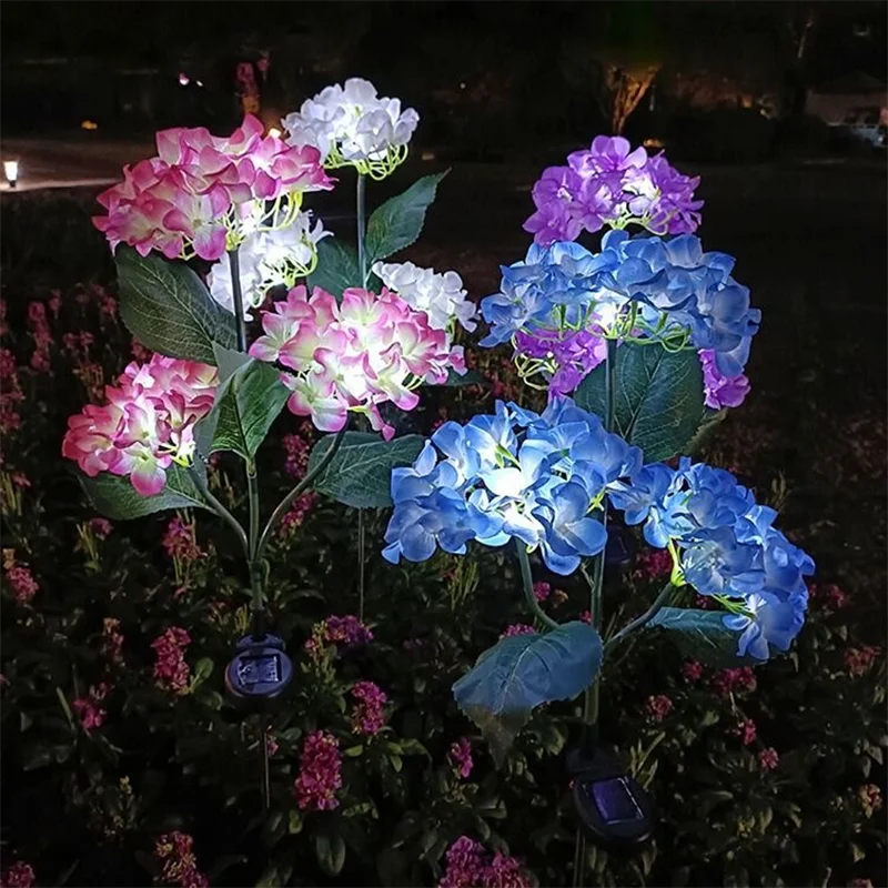 décoration extérieure fleurs artificielles solaires led bleu rose violet blanc moderne jardins allées