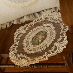serviettes table vintage dentelle brodée florale couleur beige clair set deux 38x30cm