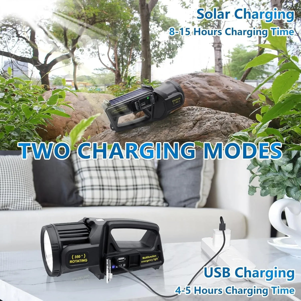 lampe torche rechargeable led modes lumineuse moderne auto défense rotation 350 độ réglage paliers