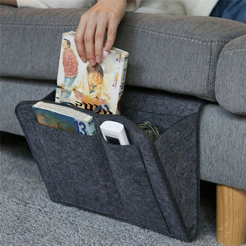 sac rangement gris feutre pliable rangement moderne poche centrale arrièreversible salon