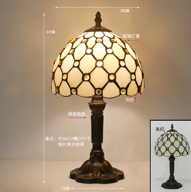 lampe table tiffany mosaïque verre coloré floral interrupteur bascule métal doré