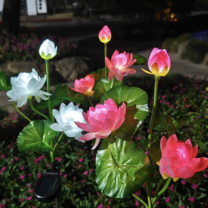 décoration extérieure jardin fleurs artificielles lotus rose blanc LED solaires moderne