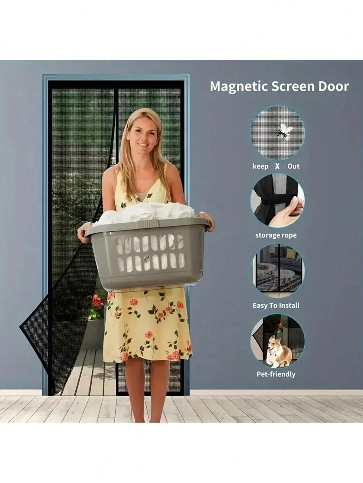 rideau porte magnétique noir maille fine moderne aimants corde rangement 100cm 210cm