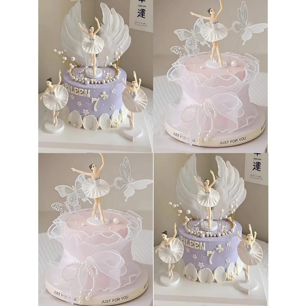 figurines danseuses blanches roses dorées plumes papillons classiques anniversaire mariage fêtes