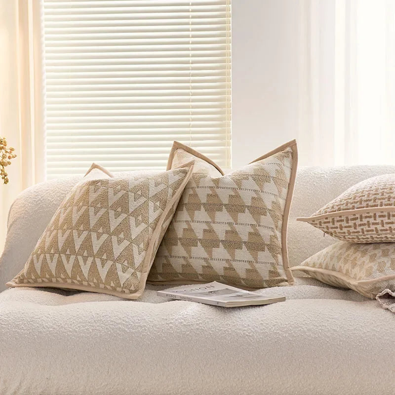 coussins décoratifs géométriques moderne beige crème jacquard fixés maison voiture