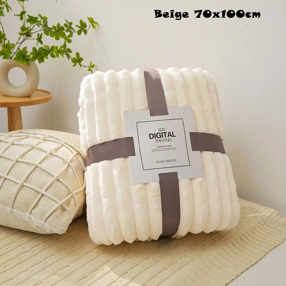 couverture polaire beige rayures hiver douce polyester coton 100x150cm 70x100cm 45x65cm confortable fixations