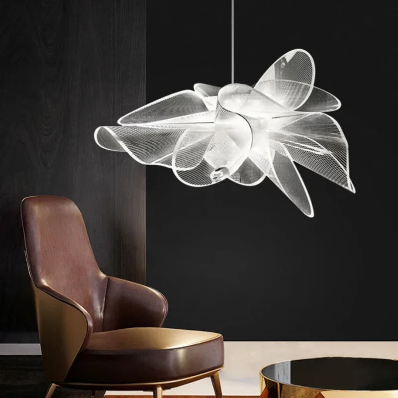 suspension lumineuse contemporaine blanc translucide floral abstraite filigrane minimaliste chambre salon