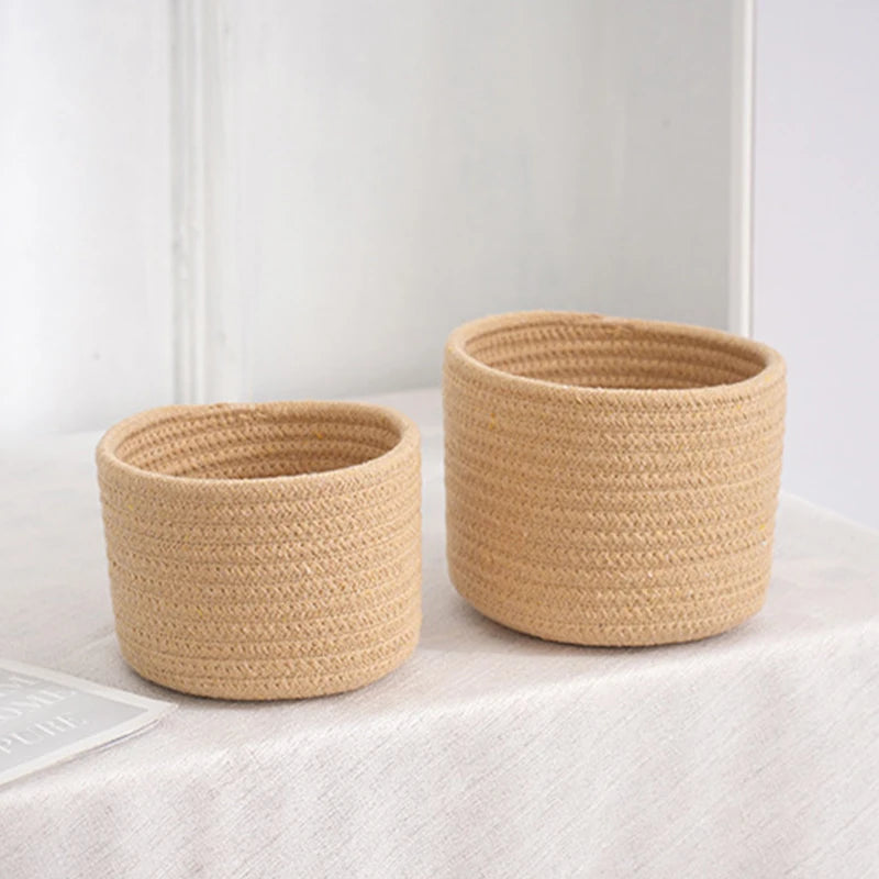 corbeilles tissées coton réutilisables rangement moderne rustique beige rose bleu clair