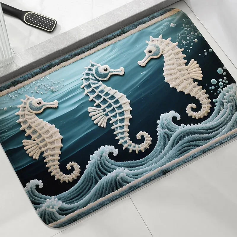 tapis sol antidérapant moderne poissons coraux bienvenue bain salon bébés bleuclair orange