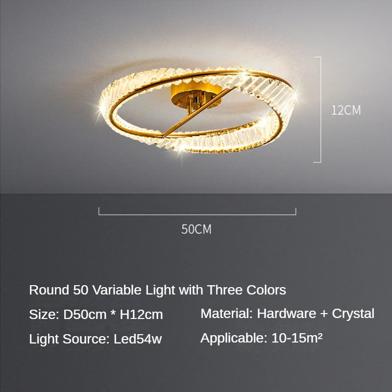 plafonnier moderne élégant doré transparent cristaux led 50cm 60cm 80cm dimmable