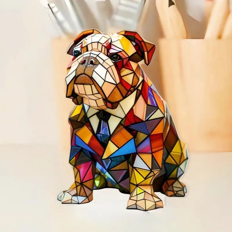 lampe posée chien multicolore mosaïque art deco résine opaque chambre salon