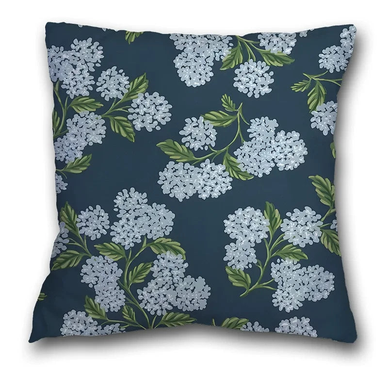 taies d'oreiller lin vintage fleurs hortensia non toxiques respectueux environnement hôtelière 450x450mm