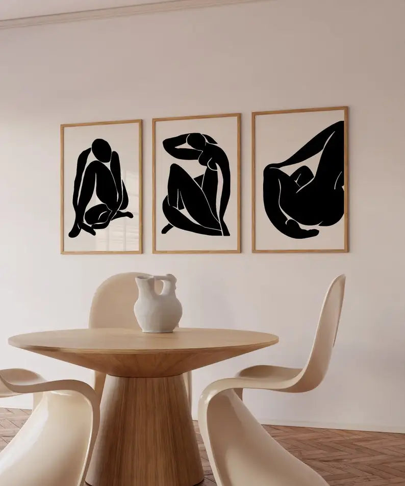 tableaux abstraits modernes noirs blancs silhouette humaine toile sans cadre minimaliste chambre salon