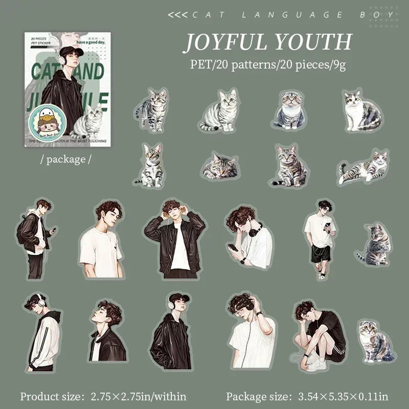 sticker moderne multicolore personnages chats géométrique adhésif carnet scrapbooking adolescente fournitures