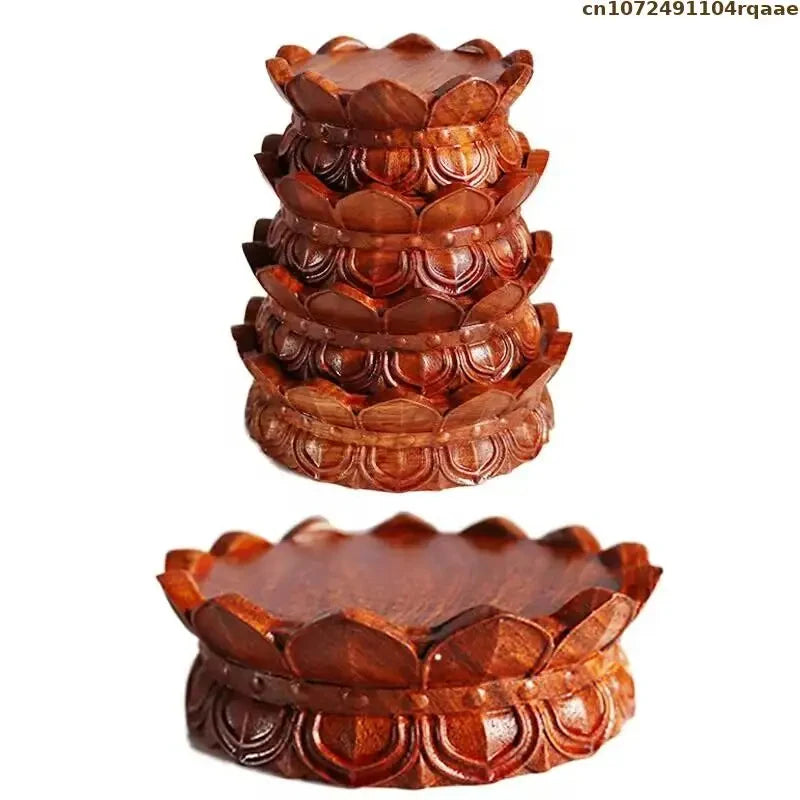 support bois sculpté bouddha fleurs artisanal marron clair étagère décoration maison trépied