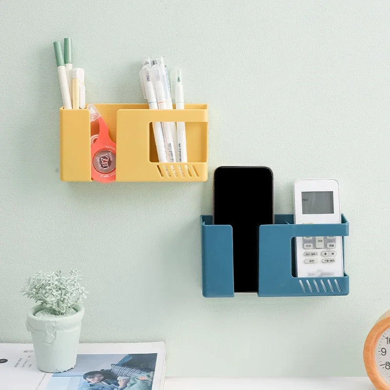 porte objets mural multi usages adhésif moderne bleu rouge jaune mat sans poinçonnage rechargeable