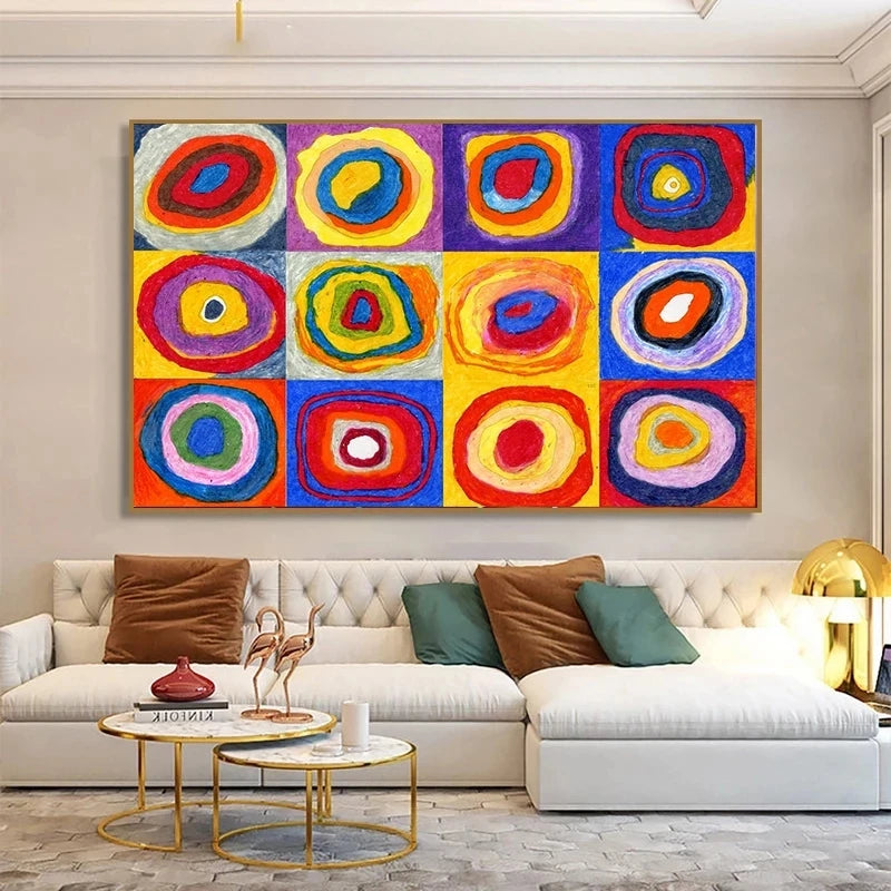 toile d'art abstrait impressionniste composition géométrique forme organique couleur variée sans cadre emballage soigné