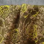 tissu imprimé fleurs stylisées marron jaune moderne élégant polyester largeur 140cm respectueux environnement