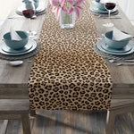nappe polyester léopard beige marron foncée décoration intérieure table anniversaire assiettes verres couverts bol
